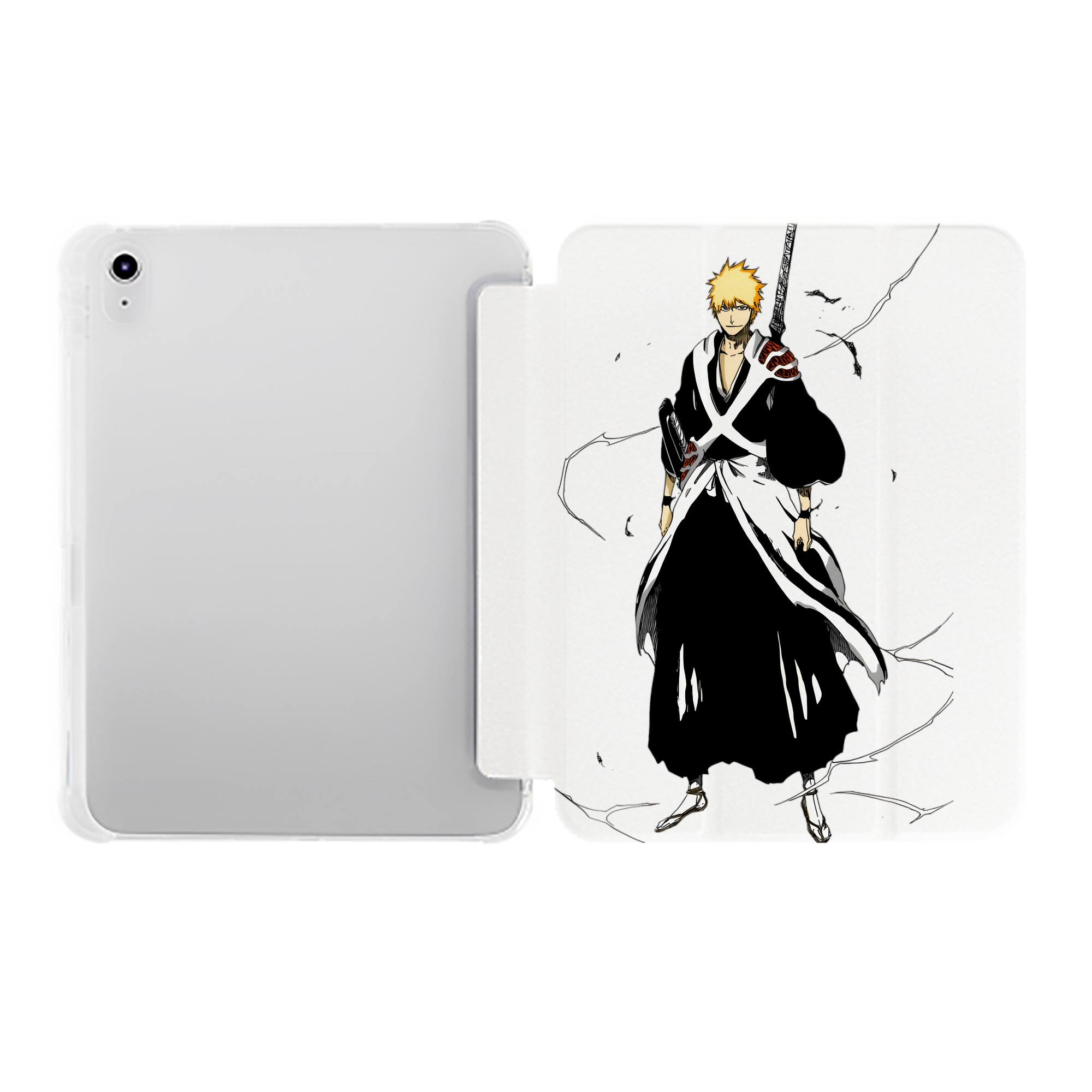 （画像用） ブリーチ 黒崎一護（くろさき いちご）BLEACH Kurosaki Ichigo IPad ケース ペン収納付き 三つ折りスタンド PUレザー×シリコン 対応機種9.5/10.5/10.9インチ